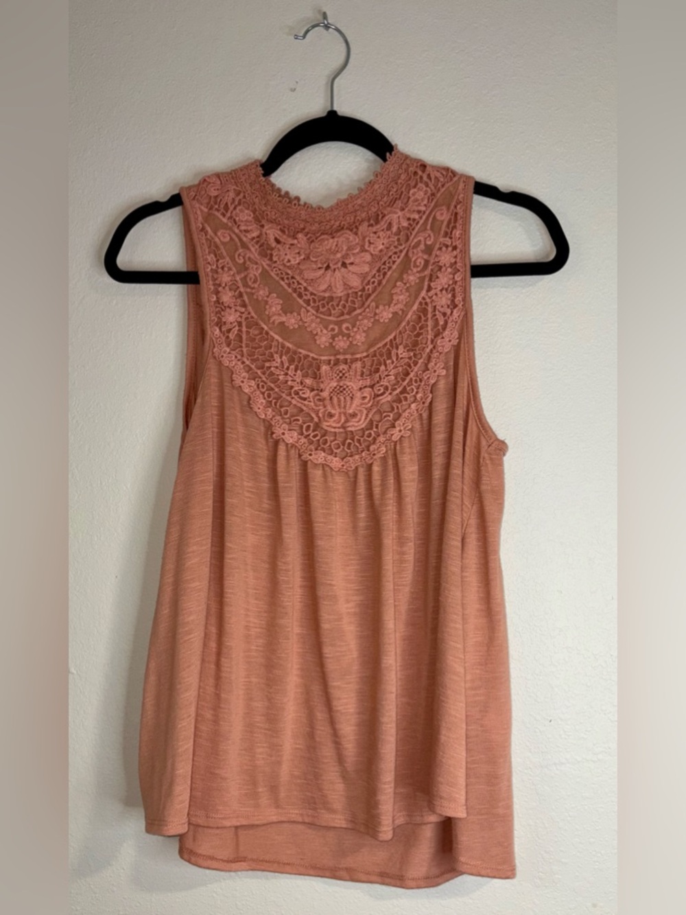 Taylor & Sage Sleeveless Lace Yoke Tank - Dusty Rose